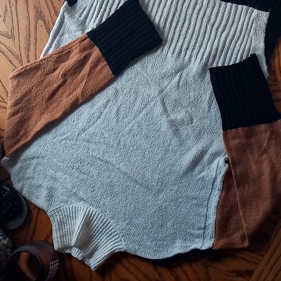 Time and tru color block oversized turtleneck sweater dress cardigan sweatshirt - Picture 2 of 6